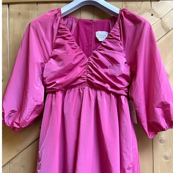 Hyacinth House Tuckernuck Fuchsia Ruched V-Neck Gia Maxi Dress Long Pink XS NWT - Picture 4 of 9